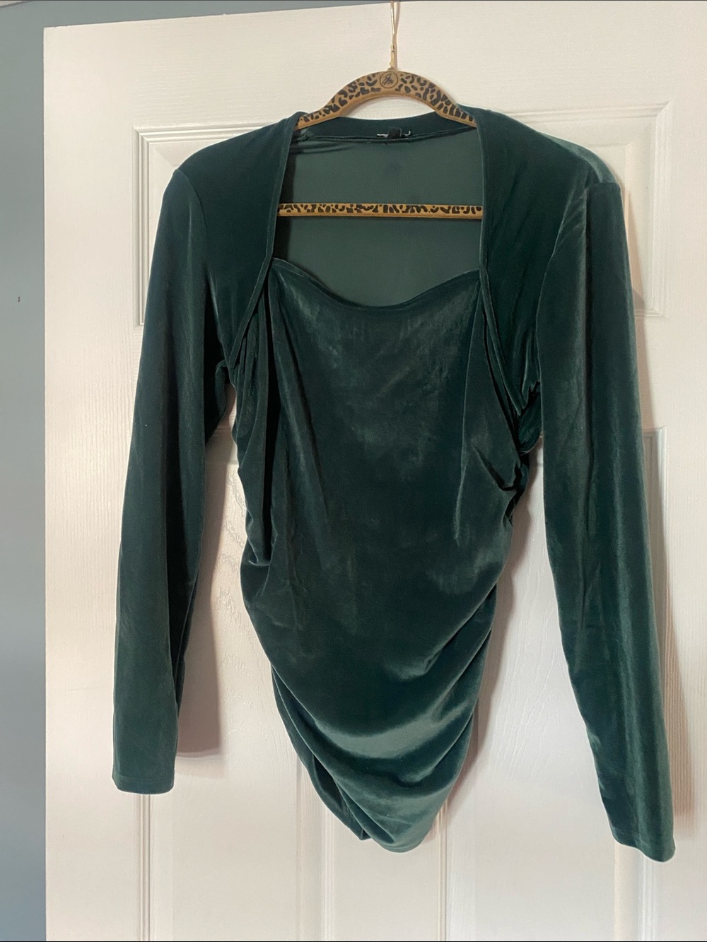 Express Dark Green Velvet Long-Sleeve Draped Dress